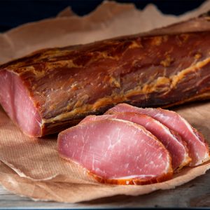 geräucherter Lachsschinken vom Freiluftschwein